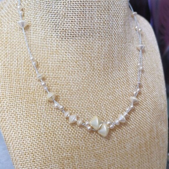 Vintage Cream Pearl Bicone Bead Necklace - Picture 3 of 3